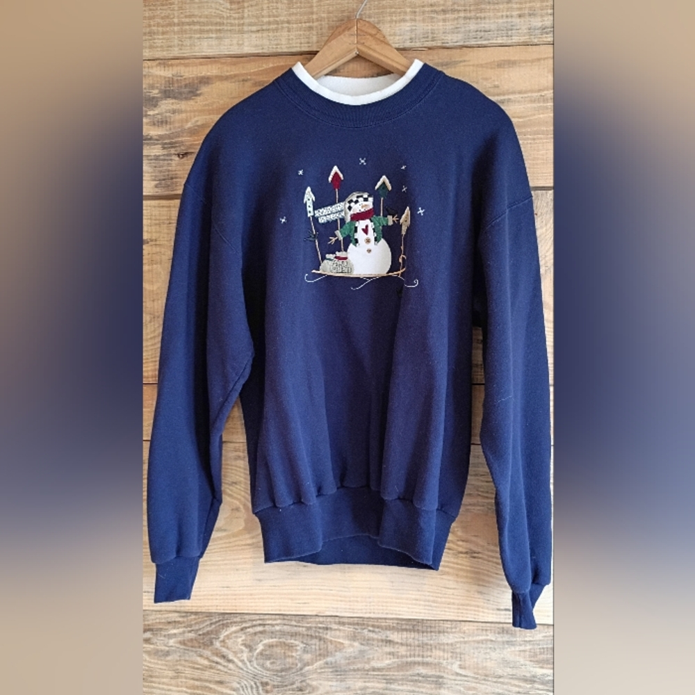 Vintage Christmas Snowman Morning Sun Crew Neck Sweater Size Med